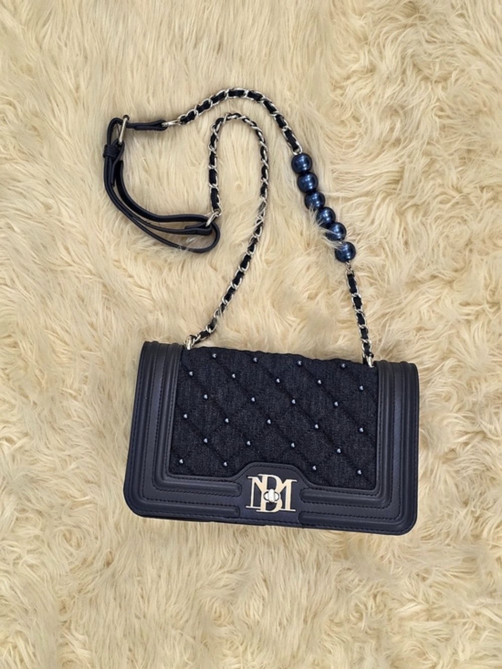 Badgely Mischka Denim Blue Studded Shoulder Bag Purse Beaded
